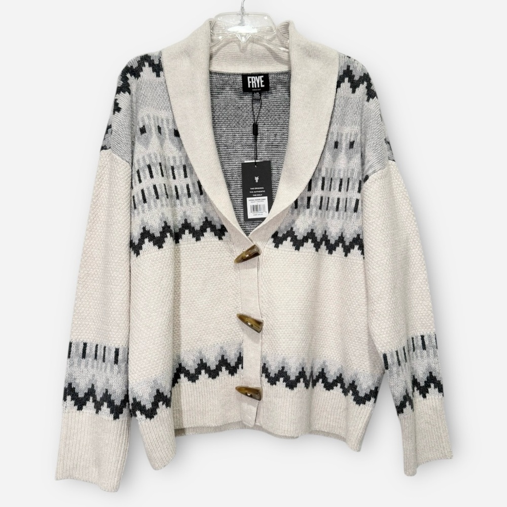 NWT Frye Women's Oatmeal Heather Patterned Cardigan Sweater Sz M